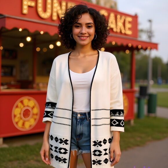 Rachel Zoe Aztec Tribal Print Open Front Cardigan - Picture 1 of 7
